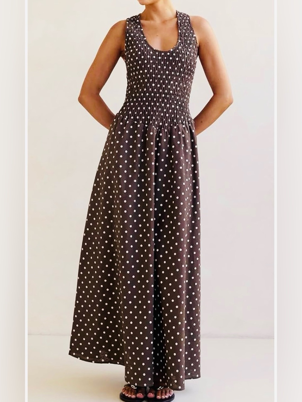 Amazon Women's Brown Polka Dot Midi Dress